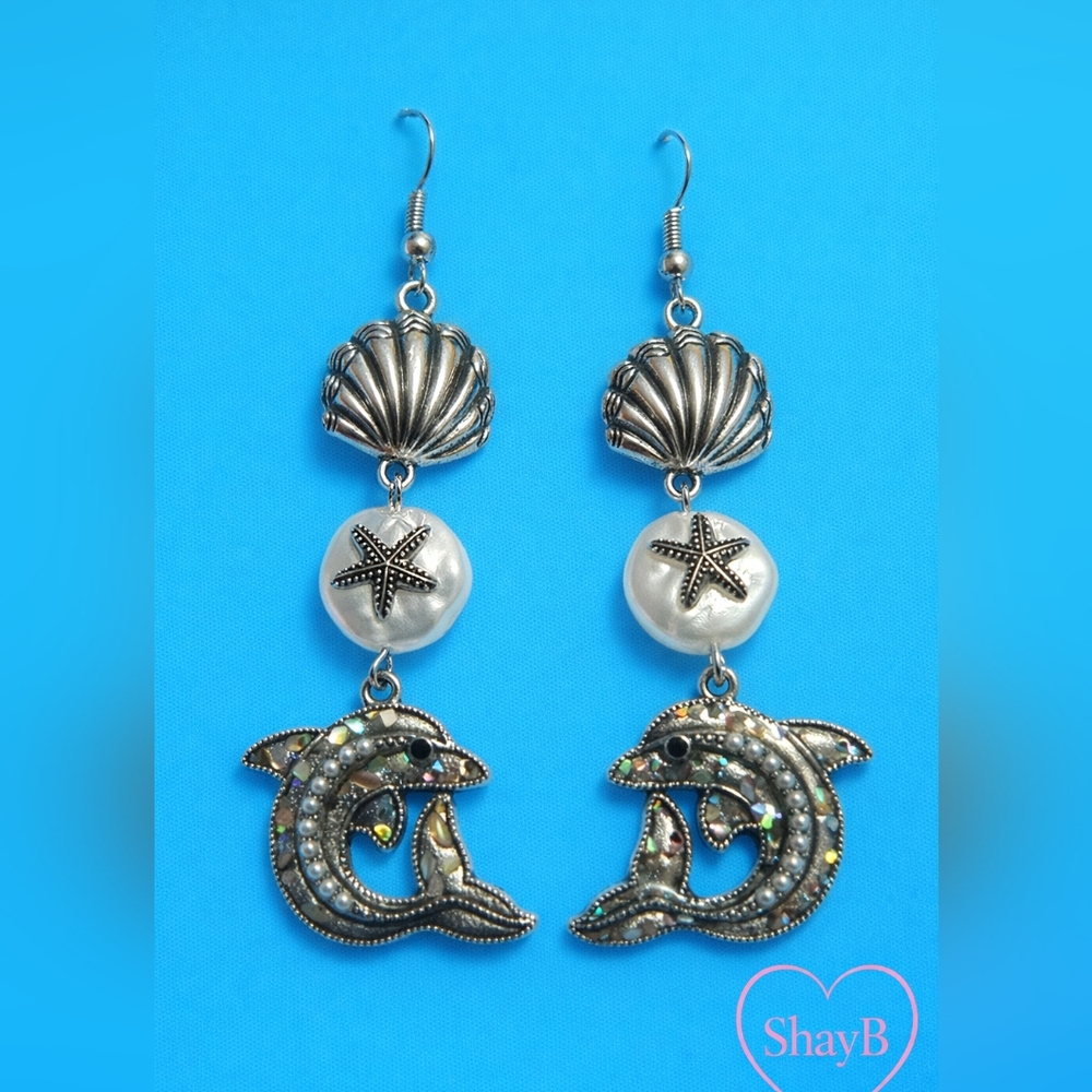 Silver Dolphin and Starfish Earrings